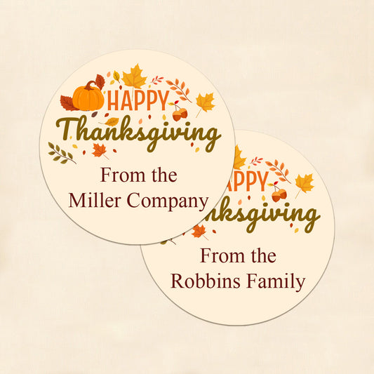 Happy Thanksgiving Personalized Round Labels (Set of 24)