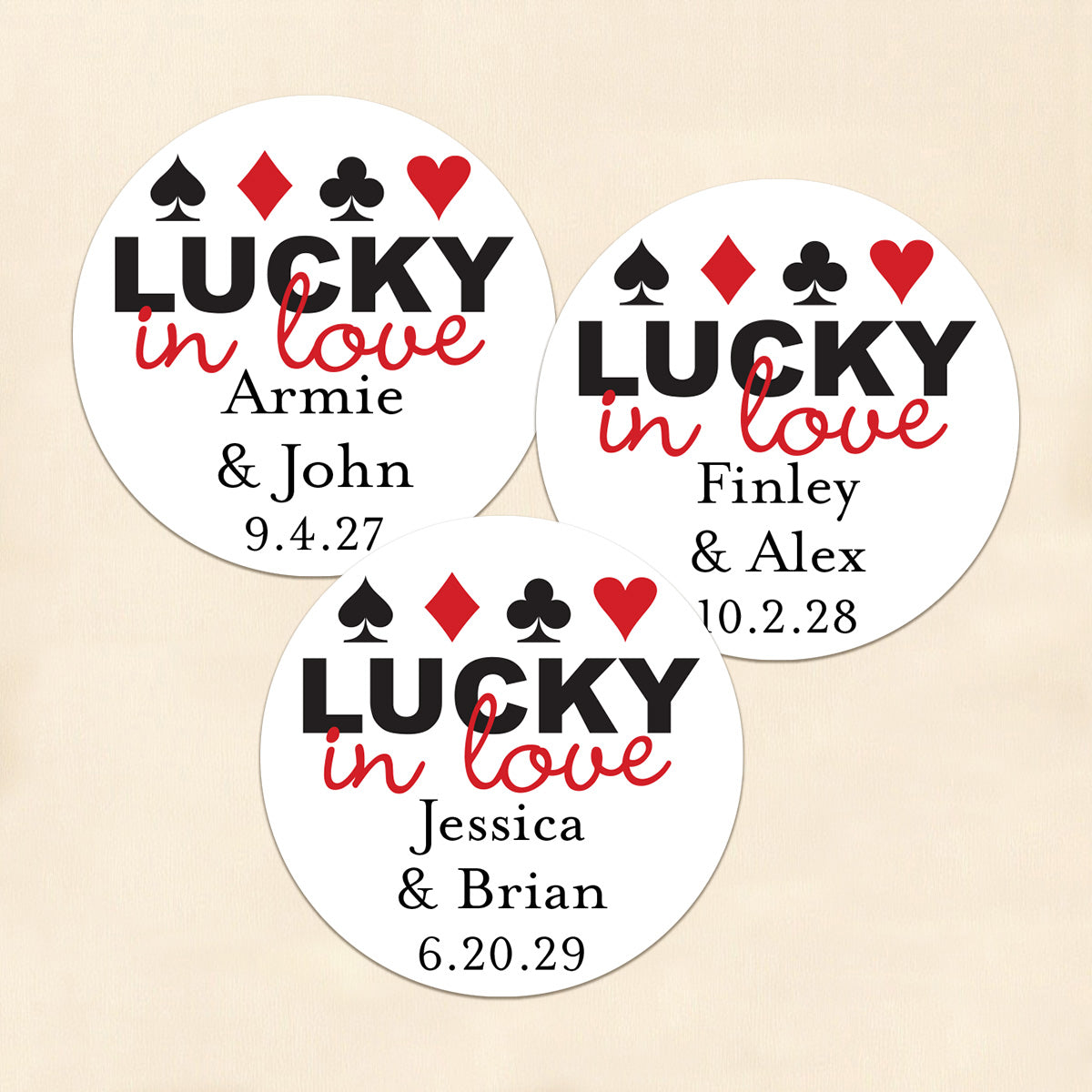Lucky In Love Vegas Personalized Round Labels (Set of 24)
