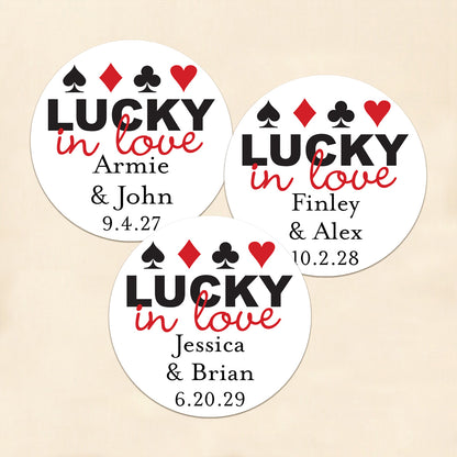 Lucky In Love Vegas Personalized Round Labels (Set of 24)