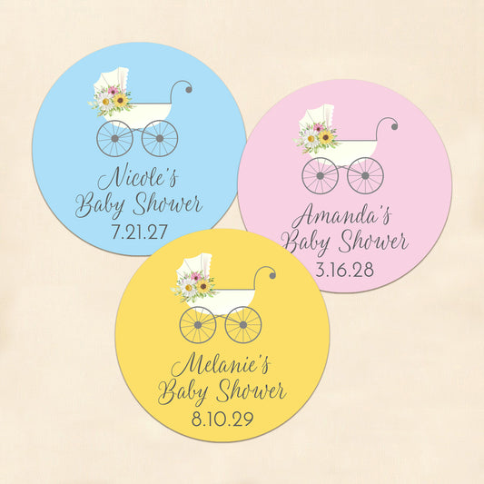 Baby Stroller Personalized Round Labels (Set of 24)