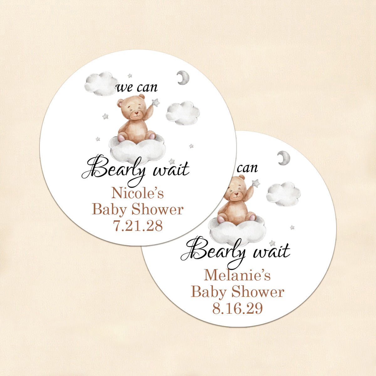 We Can Bearly Wait Personalized Round Labels (Set of 24)