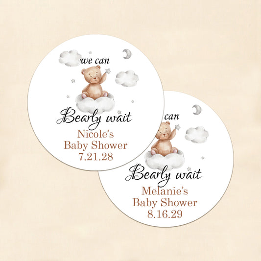 We Can Bearly Wait Personalized Round Labels (Set of 24)