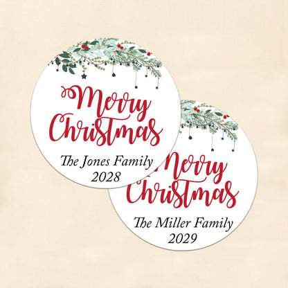 Merry Christmas Personalized Round Labels (Set of 24)