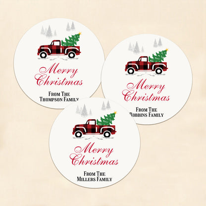 Red Pickup Truck Personalized Round Labels (Set of 24)