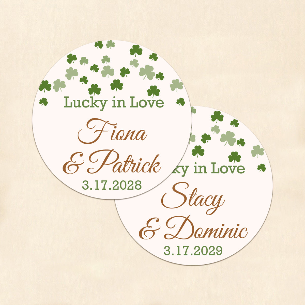Irish Shamrock Confetti Personalized Round Labels (Set of 24)