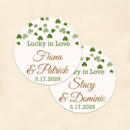 Irish Shamrock Confetti Personalized Round Labels (Set of 24)