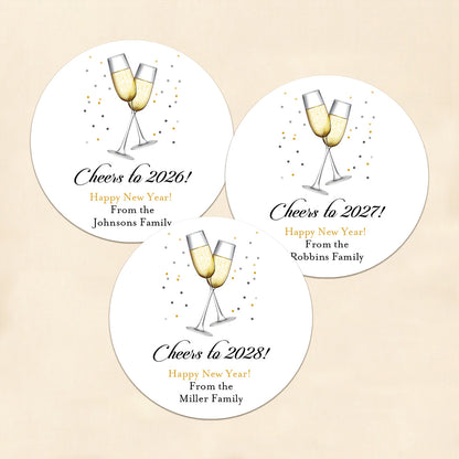 Cheers To New Year Personalized Round Labels (Set of 24)
