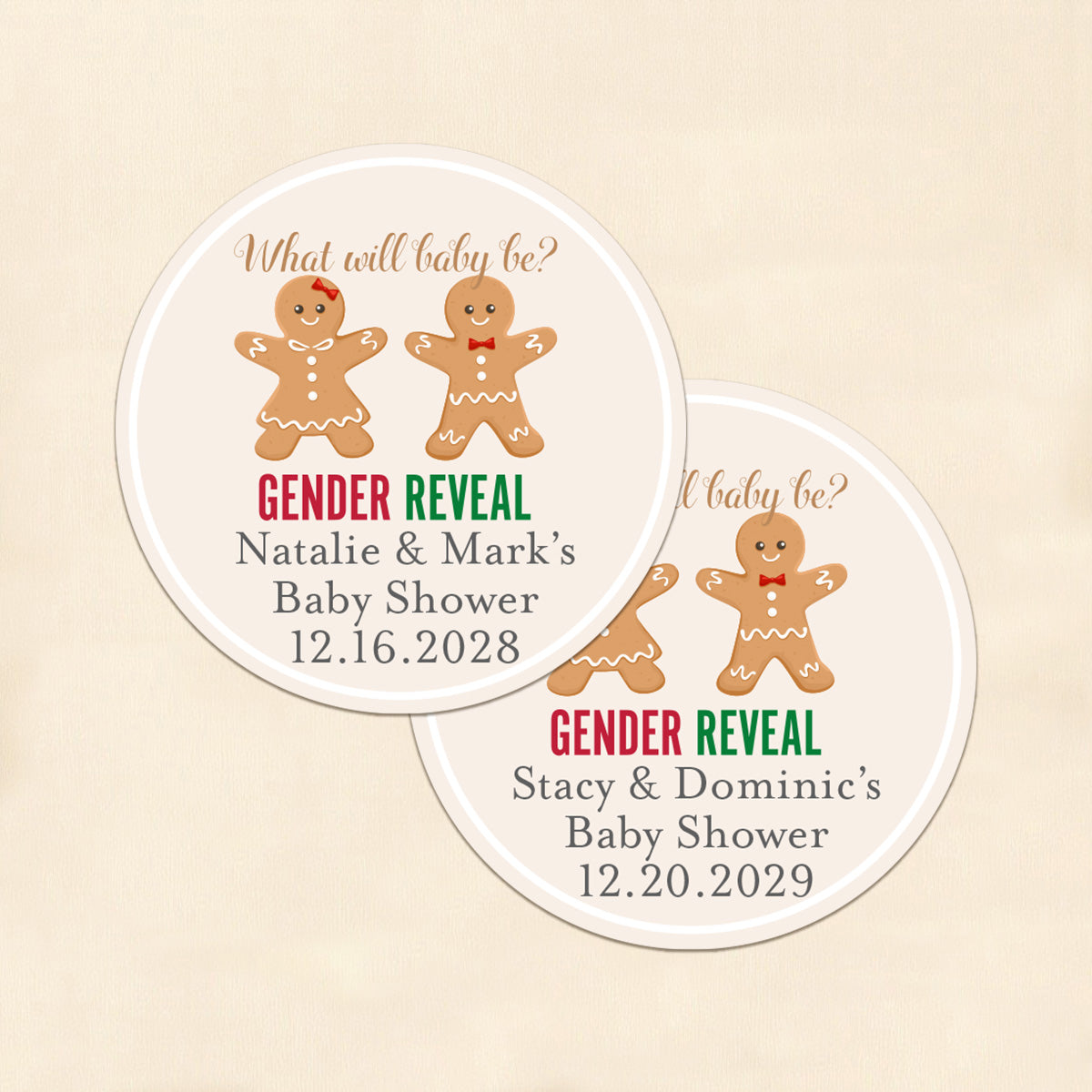 Gingerbread Gender Reveal Personalized Round Labels (Set of 24)