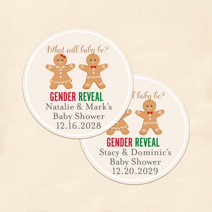 Gingerbread Gender Reveal Personalized Round Labels (Set of 24)