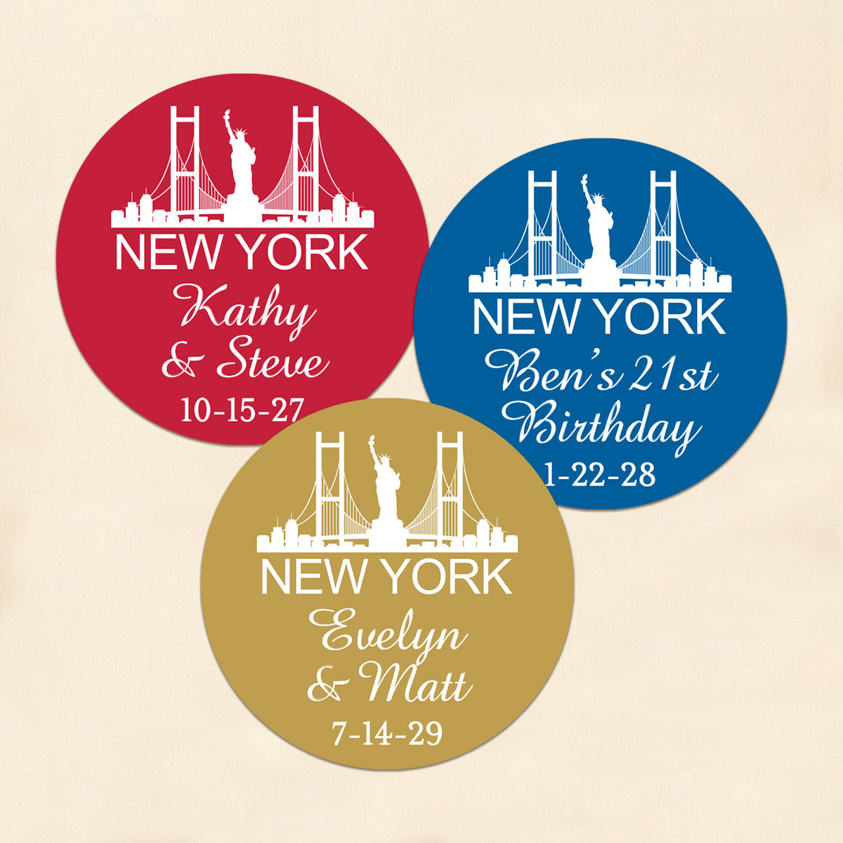 New York Personalized Round Labels (Set of 24)