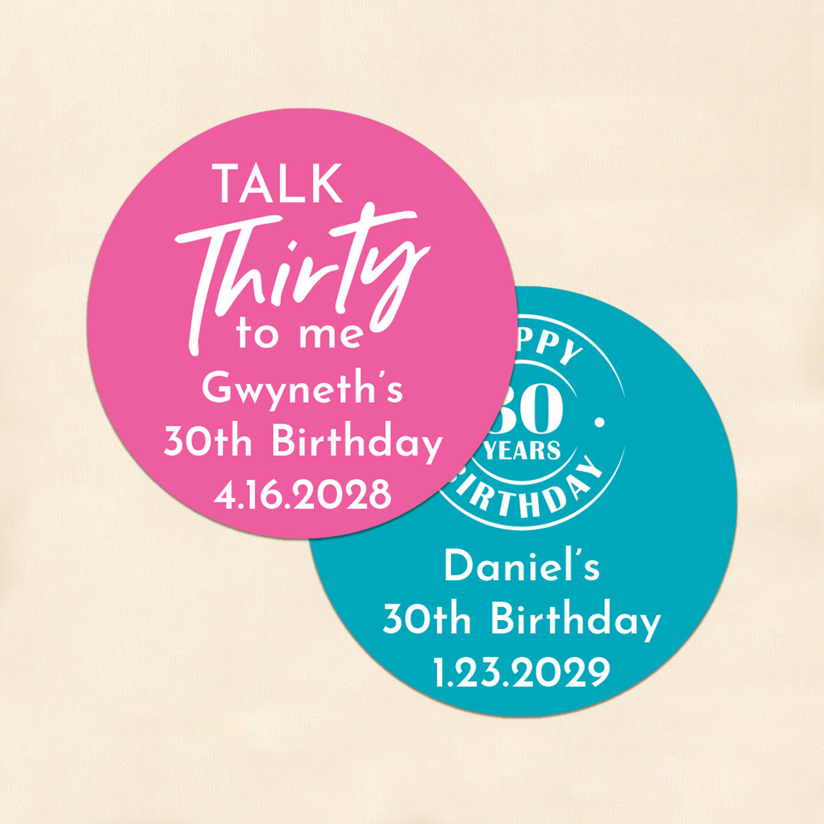 30th Birthday Personalized Round Labels (Set of 24)