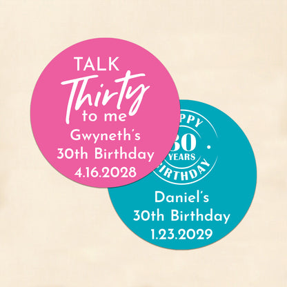 30th Birthday Personalized Round Labels (Set of 24)