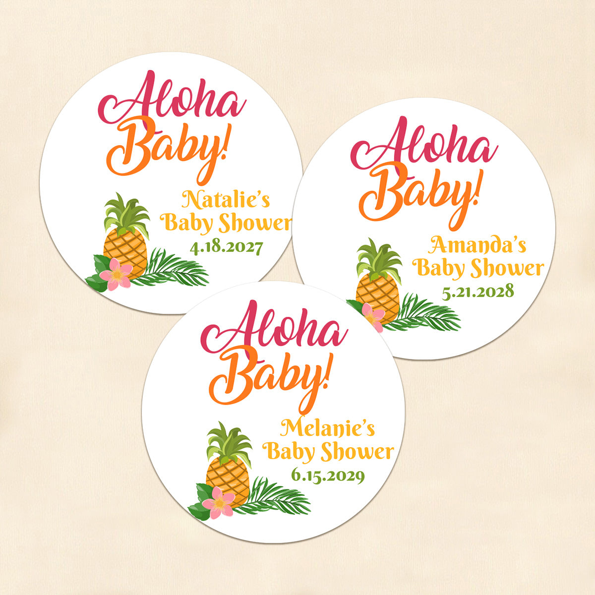 Aloha Baby Personalized Round Labels (Set of 24)