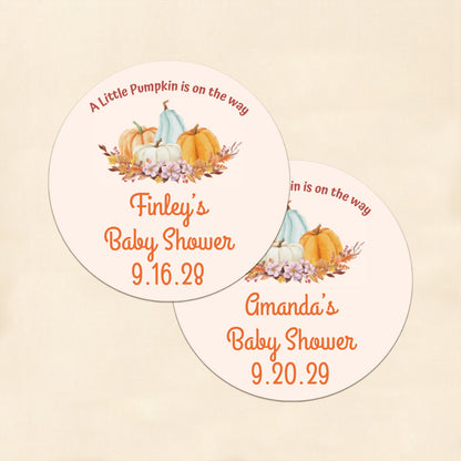 A Little Pumpkin Is On The Way Personalized Round Labels (Set of 24)