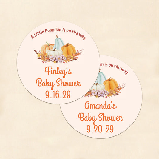 A Little Pumpkin Is On The Way Personalized Round Labels (Set of 24)