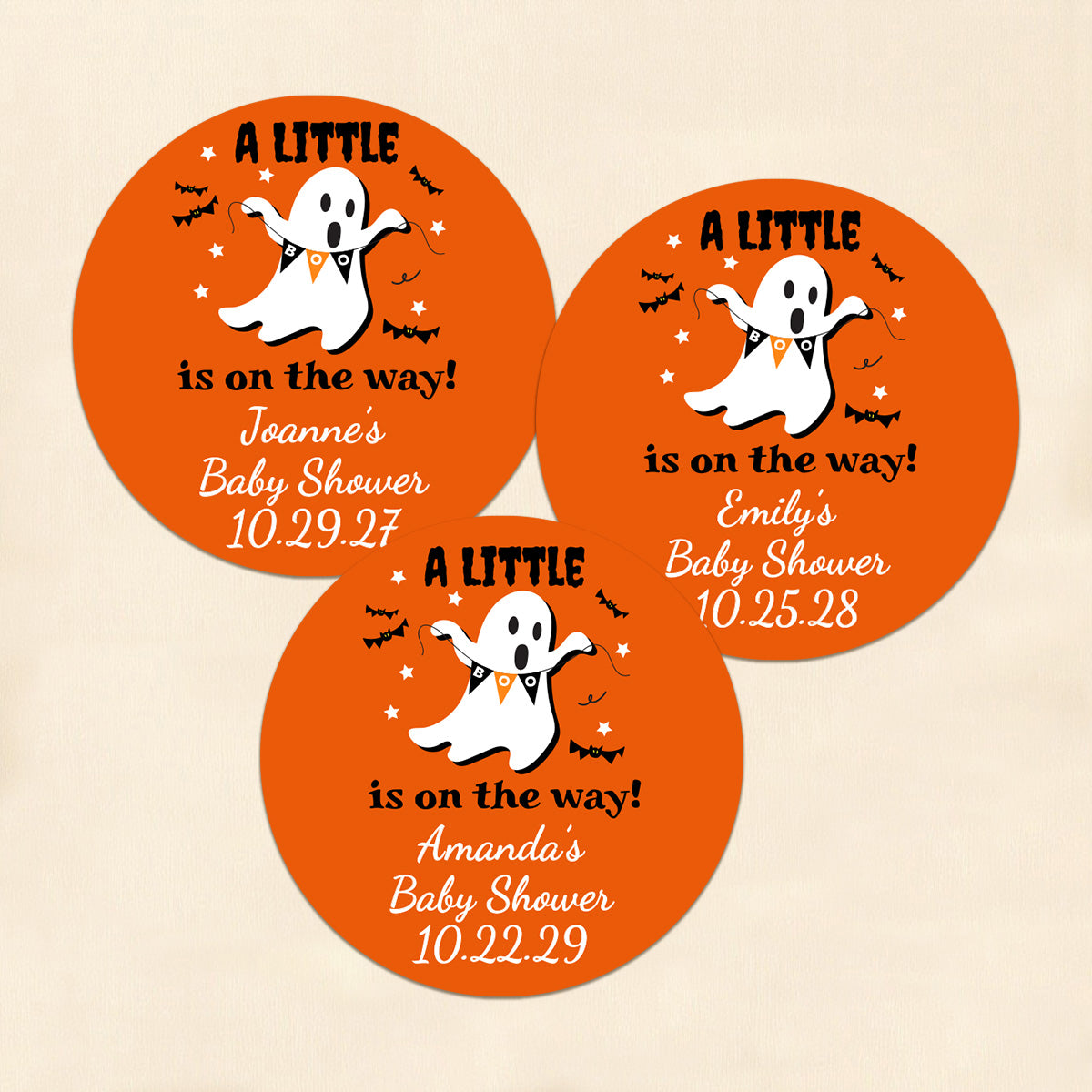 A Little Boo Is On The Way Personalized Round Labels (Set of 24)