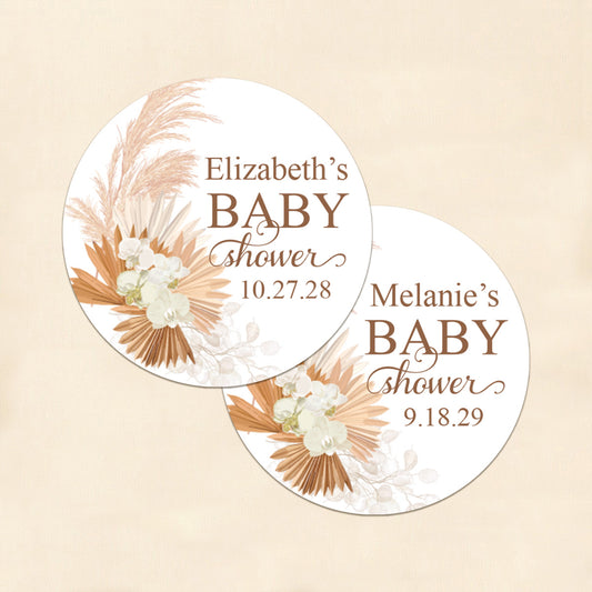 Boho Baby Shower Personalized Round Labels (Set of 24)
