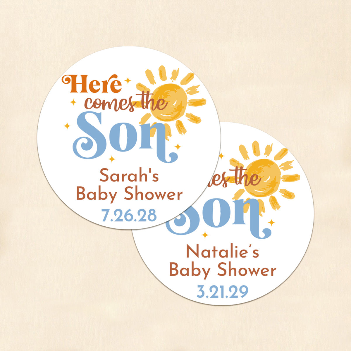 Here Comes The Son Personalized Round Labels (Set of 24)