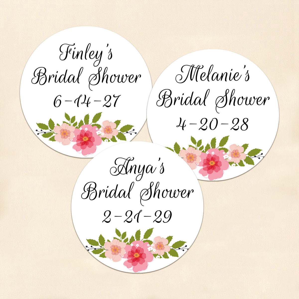 Flower Bridal Shower Personalized Round Labels (Set of 24)
