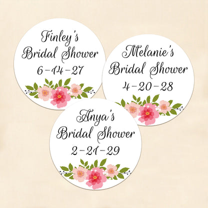 Flower Bridal Shower Personalized Round Labels (Set of 24)