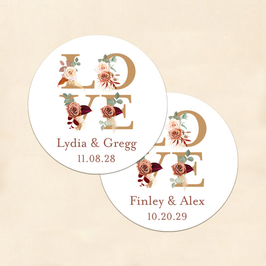 LOVE Fall Personalized Round Labels (Set of 24)