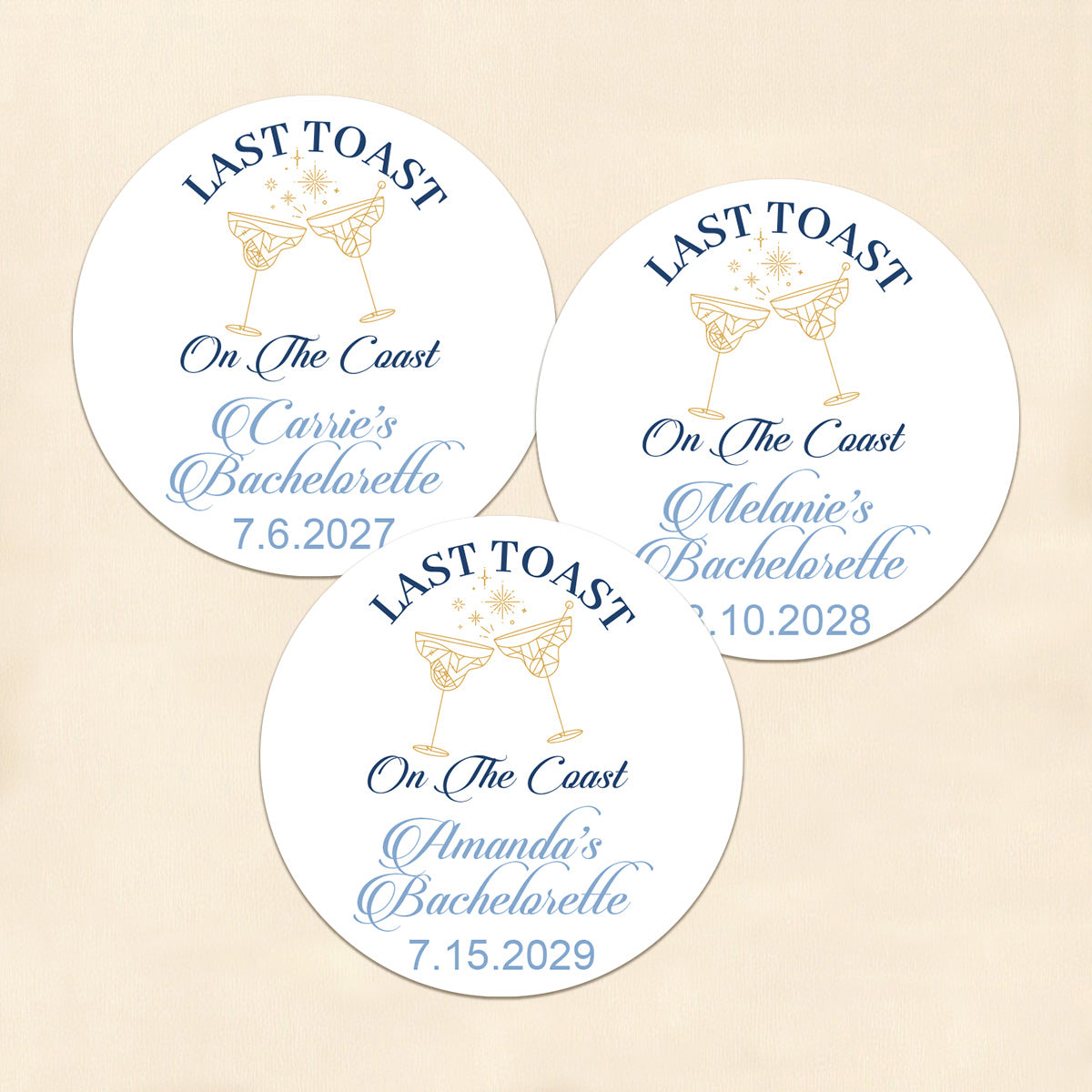 Last Toast On The Coast Personalized Round Labels (Set of 24)