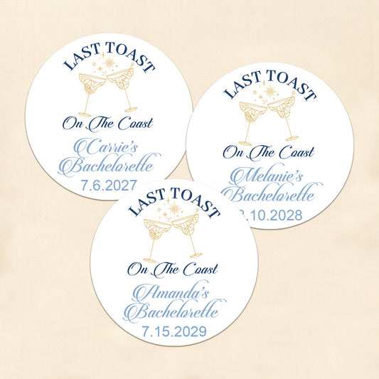 Last Toast On The Coast Personalized Round Labels (Set of 24)