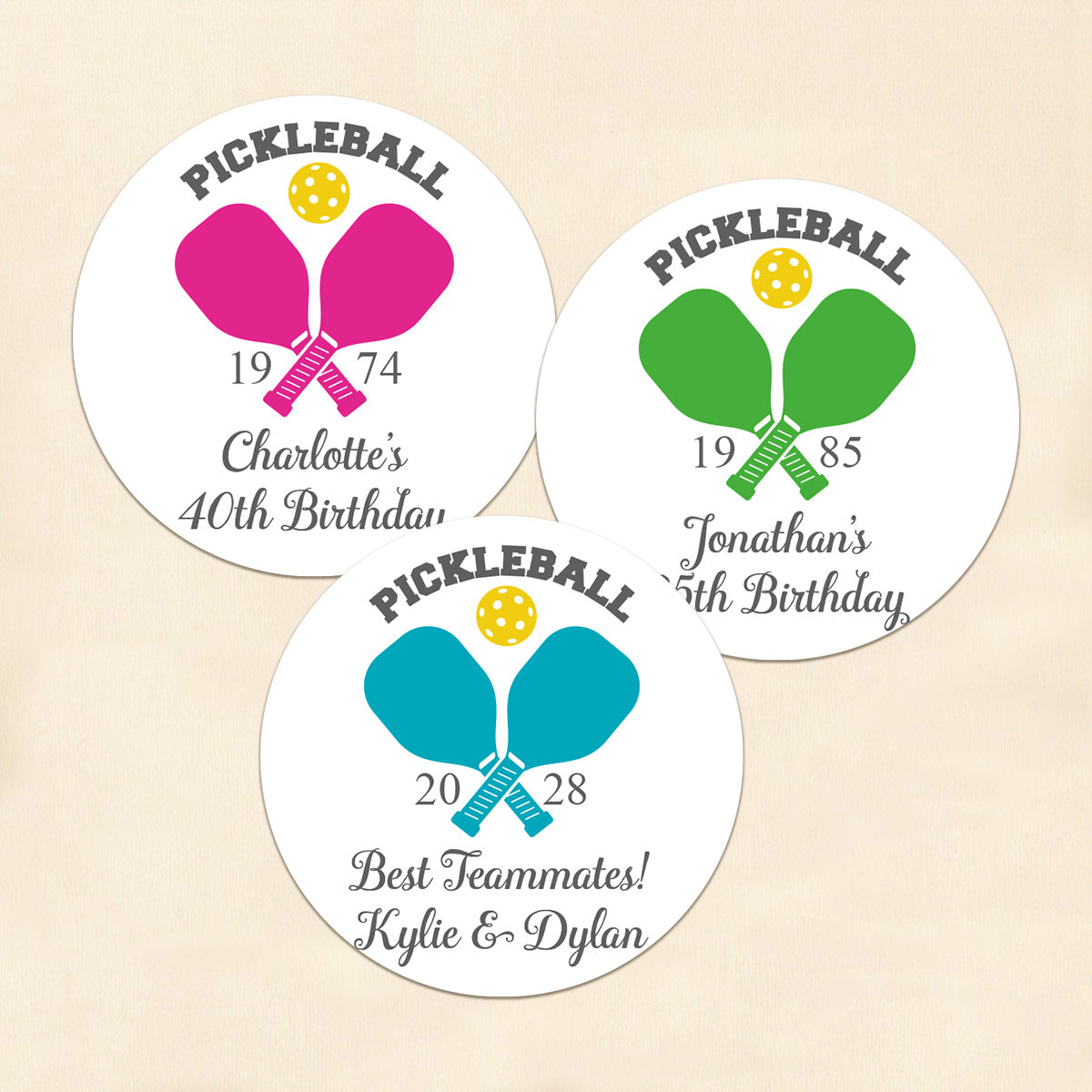 Pickleball Personalized Round Labels (Set of 24)