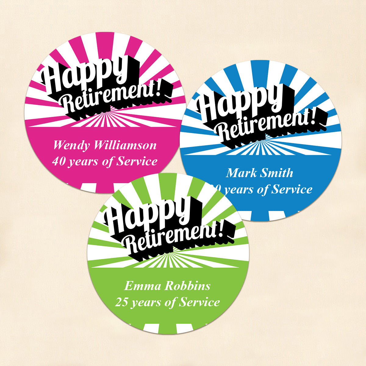 Happy Retirement Personalized Round Labels (Set of 24)