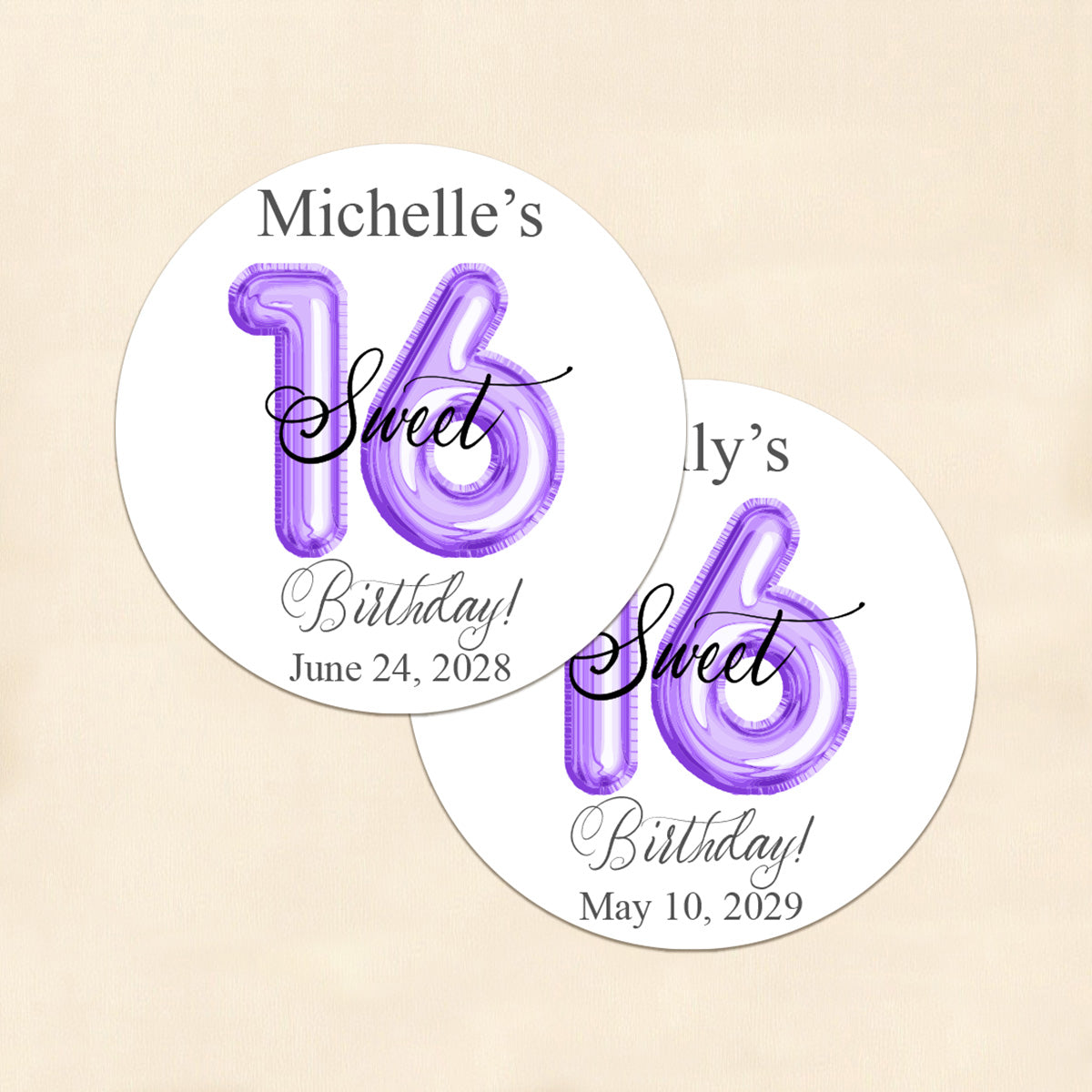 Sweet 16 Birthday Balloon Personalized Round Labels (Set of 24)