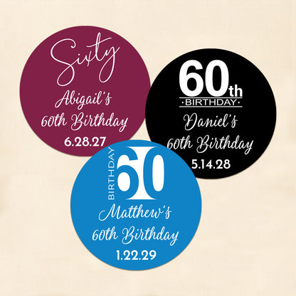 60th Birthday Personalized Round Labels (Set of 24)