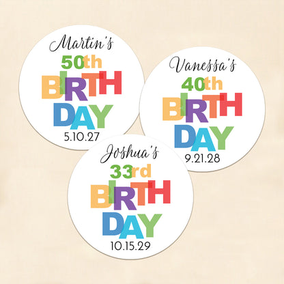 Colorful Birthday Personalized Round Labels (Set of 24)