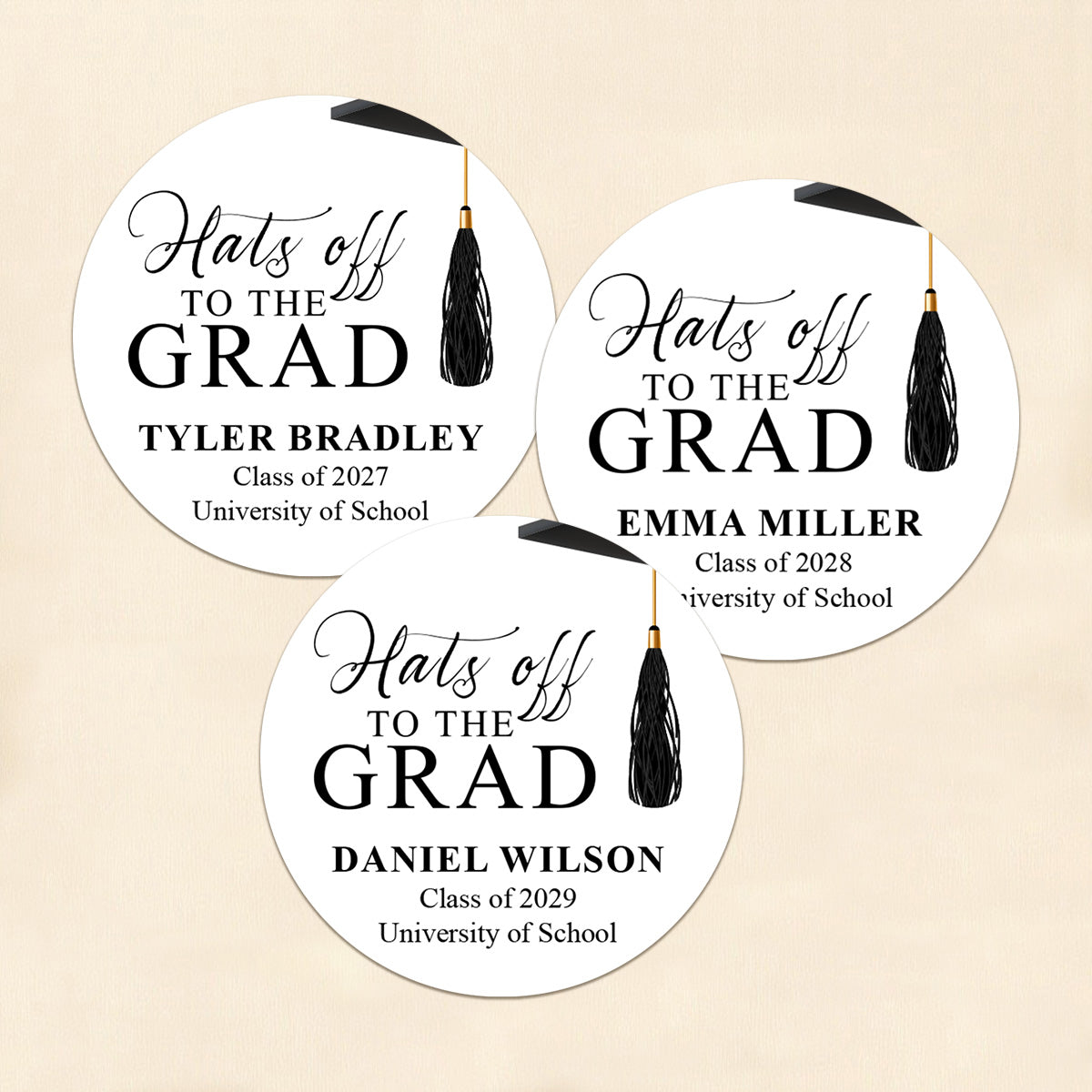 Hats Off The Grad Personalized Round Labels (Set of 24)