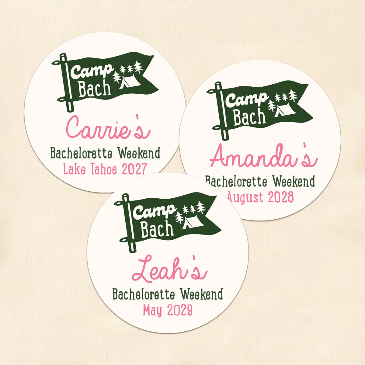 Camp Bach Personalized Round Labels (Set of 24)