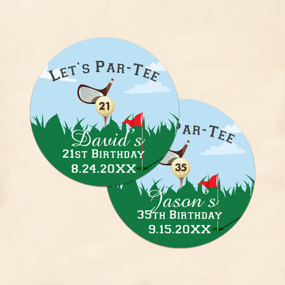 Golf Birthday Party Personalized Round Labels (Set of 24)