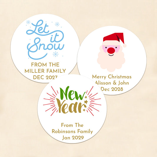 Holiday Christmas Personalized Round Labels (Set of 24)