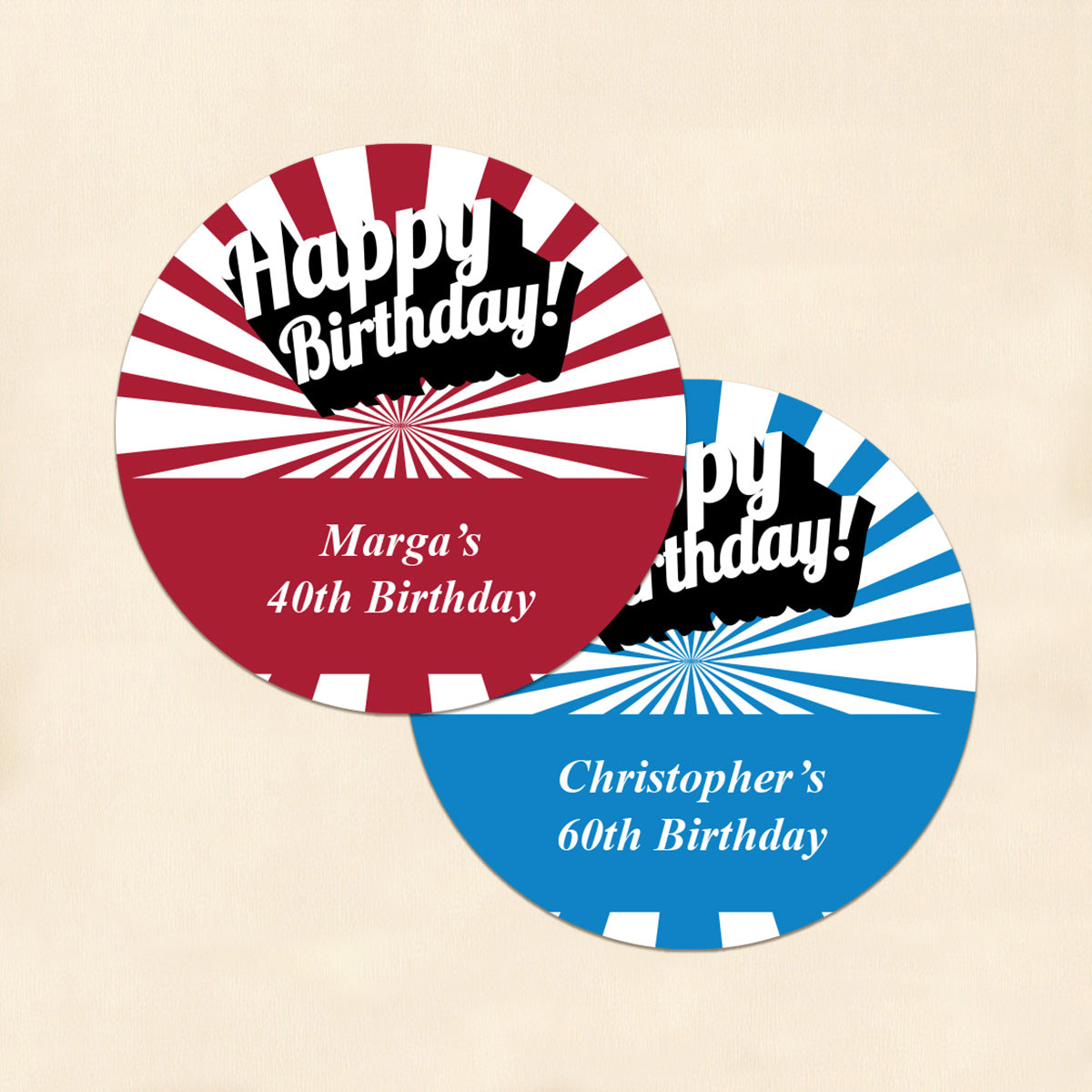 Happy Birthday Personalized Round Labels (Set of 24)