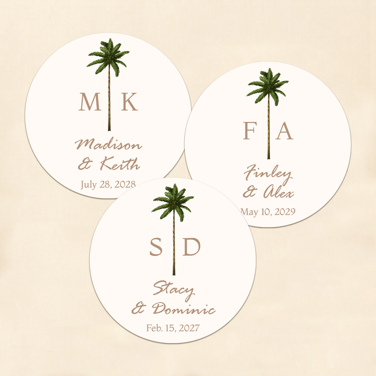 Palm Tree Monogram Personalized Round Labels (Set of 24)