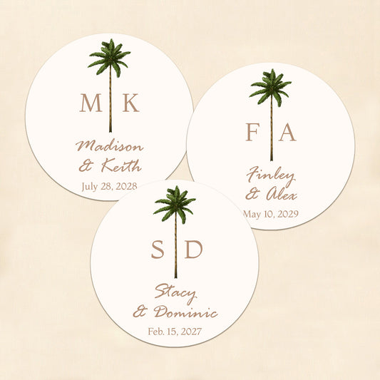 Palm Tree Monogram Personalized Round Labels (Set of 24)