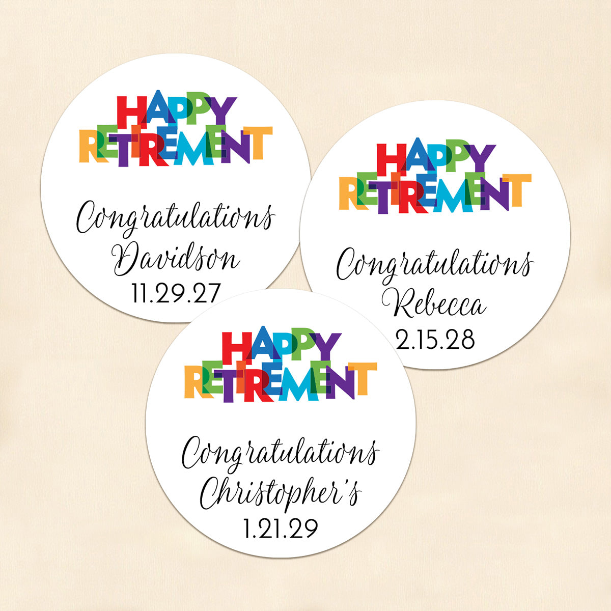 Happy Retirement Personalized Round Labels (Set of 24)