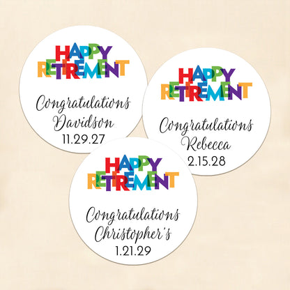 Happy Retirement Personalized Round Labels (Set of 24)