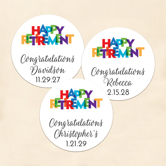 Happy Retirement Personalized Round Labels (Set of 24)
