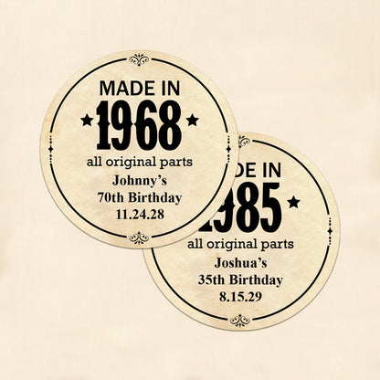 Made In Year All Original Parts Personalized Round Labels (Set of 24)