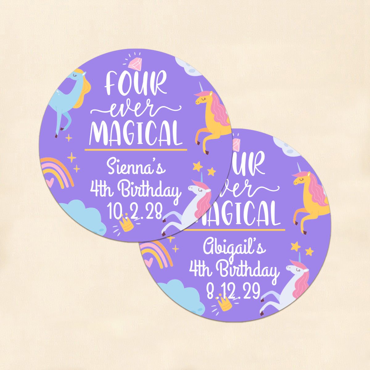Four-Ever Magical Personalized Round Labels (Set of 24)