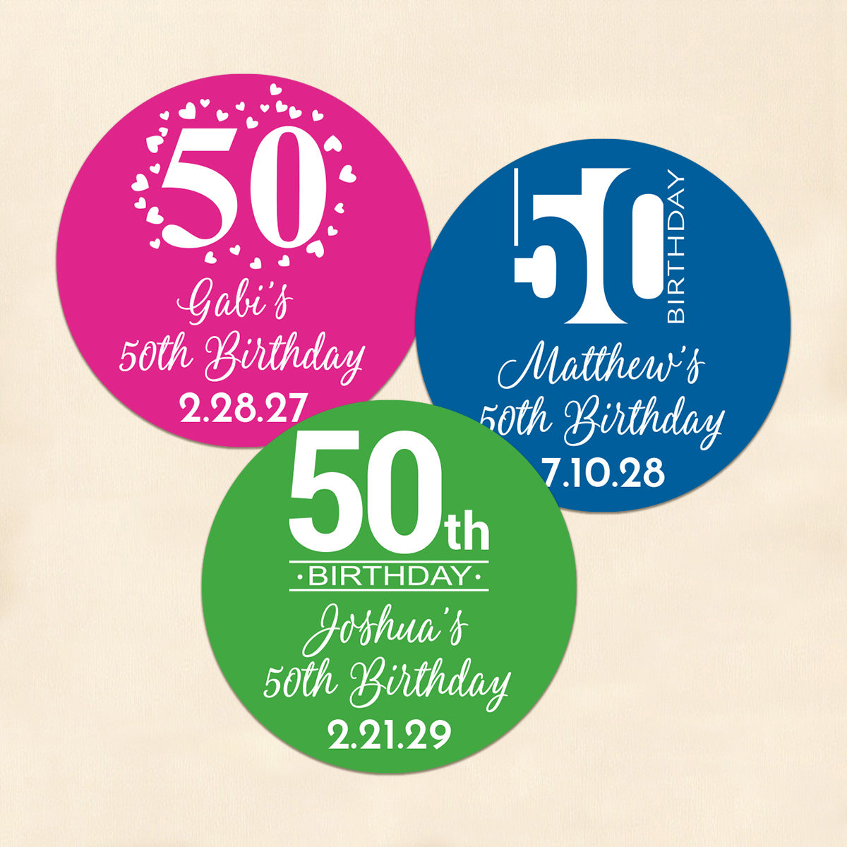50th Birthday Personalized Round Labels (Set of 24)