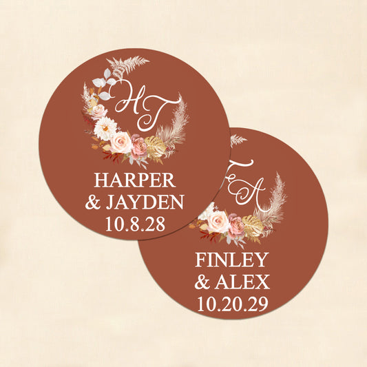 Fall Wreath Personalized Round Labels (Set of 24)