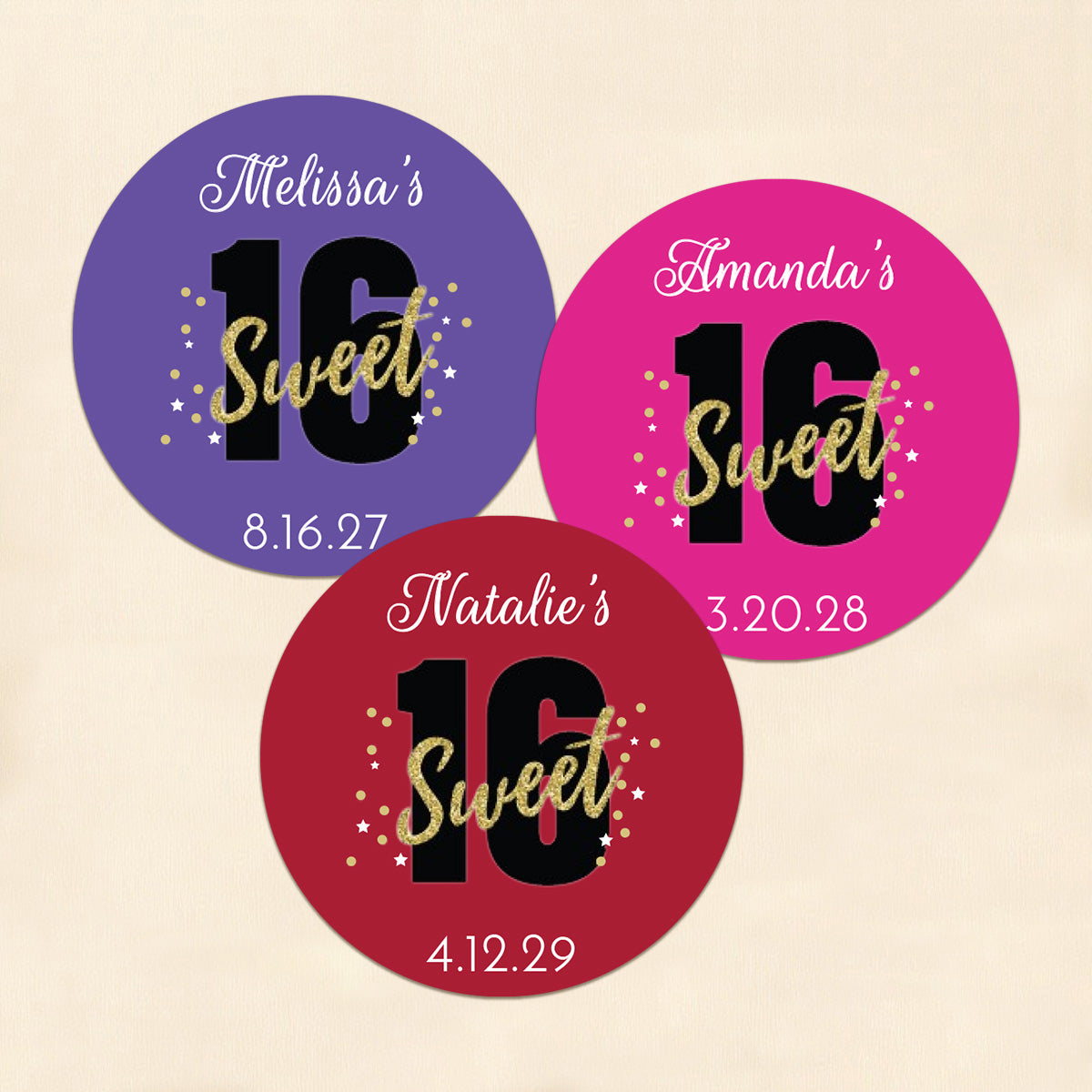 Sweet 16 Personalized Round Labels (Set of 24)
