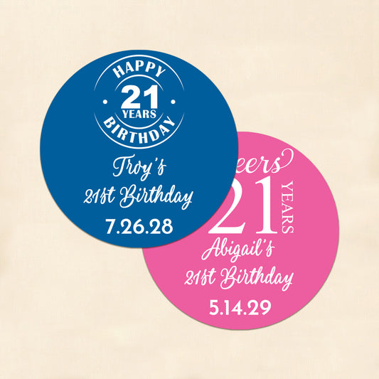 21st Birthday Personalized Round Labels (Set of 24)