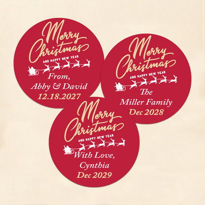 Merry Christmas Personalized Round Labels (Set of 24)