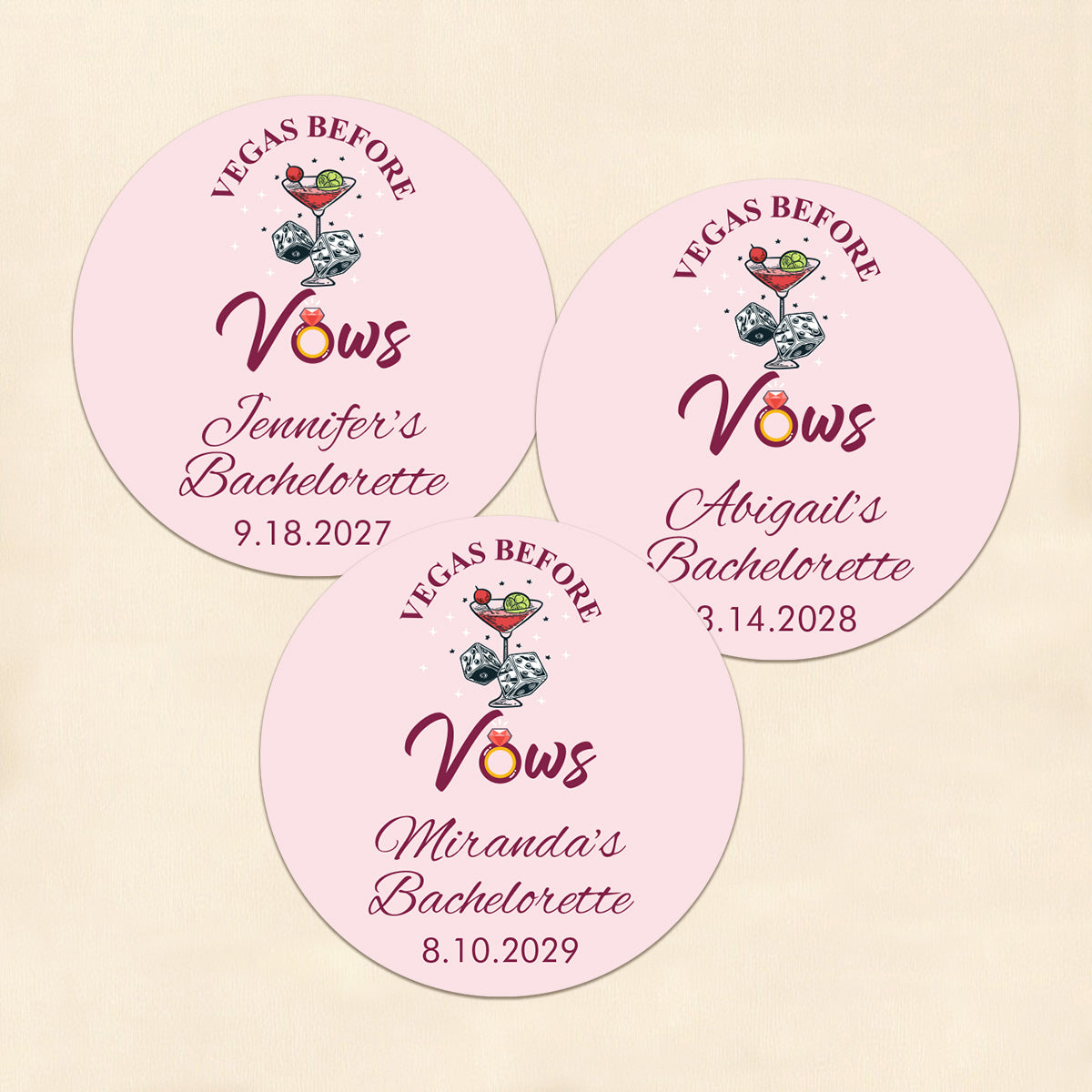 Vegas Before Vows Personalized Round Labels (Set of 24)